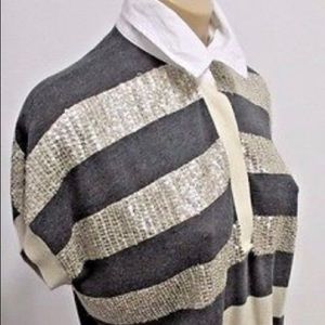 Haute Hippie Nude Sequined Knit Top w Collar